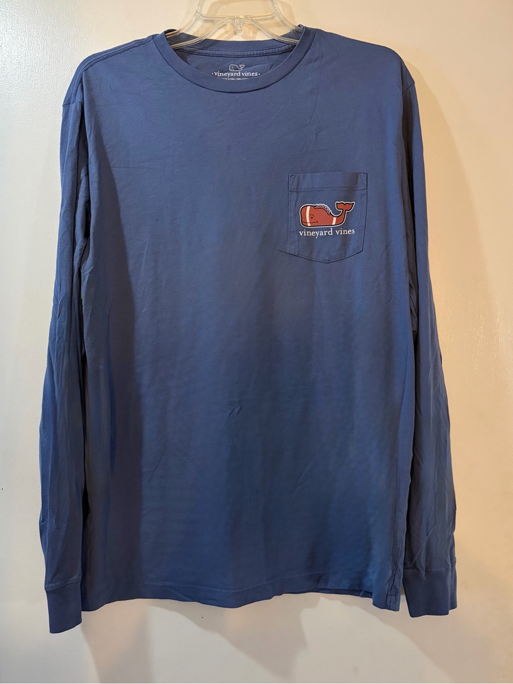 Vineyard Vines Long Sleeve Football Whale Pocket T-Shirt Mens Sz Medium